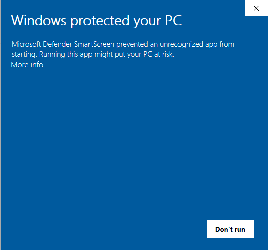 Windows Defender SmartScreen warning for UNI Invoice